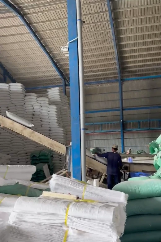 Những bao gạo được xếp lên container để xuất khẩu
